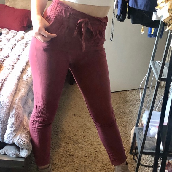 Classic paper bag waist pants - Marsala - Picture 2 of 3